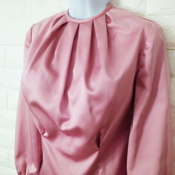 Vintage 50s-60s Quality Handmade Blouse Top S(6) Box-Pleat Fitted LSL Back-Zip - Picture 2 of 8